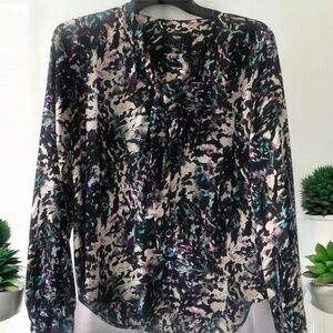 Mossimo XS Printed Blouse Tie Neck Top Women's Casual Dressy Shirt